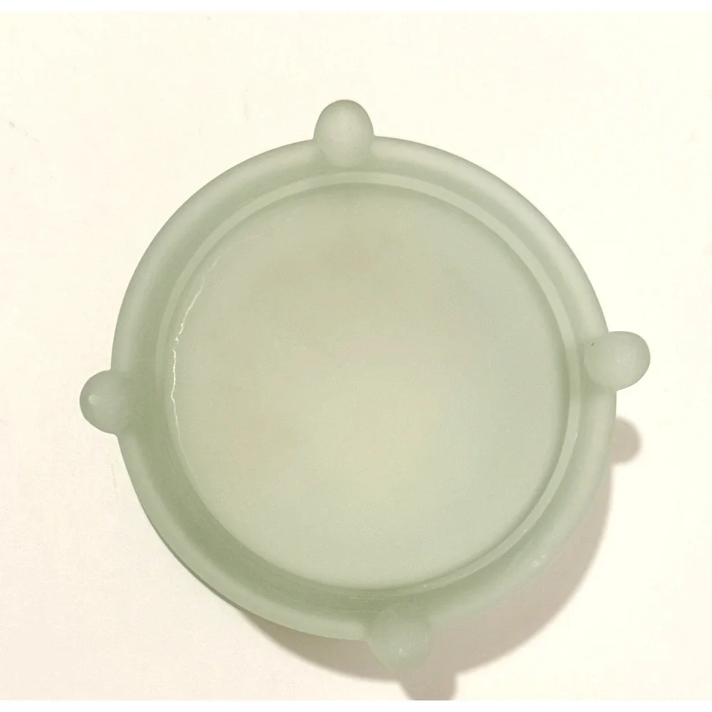 Vintage Art Deco Powder Jar Frosted Glass Metal Lid Skyscraper Vanity Trinket